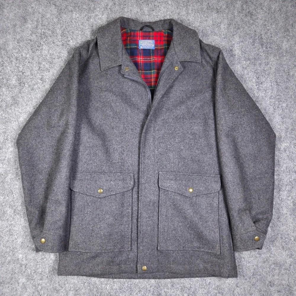 Vintage Pendleton Wool Field Jacket Mens M Gray Thinsulate Plaid Lined USA Made